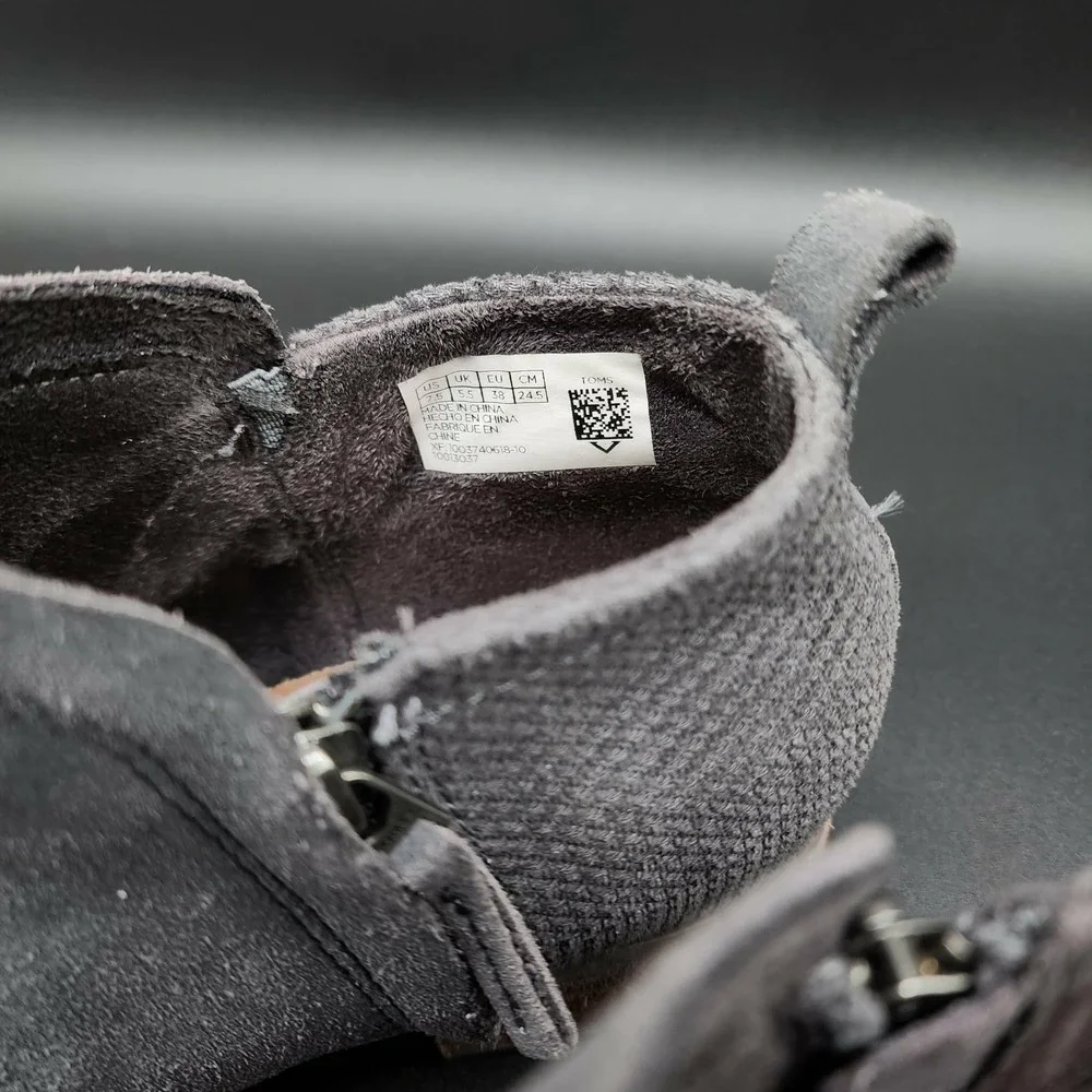 TOMS Booties Women 7.5 Gray‎ Deia Suede Ankle Boots Block Heel Zip 10013037